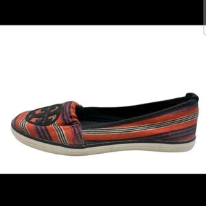 Tory Burch Womens Canvas Striped Raymond Flat 6.5